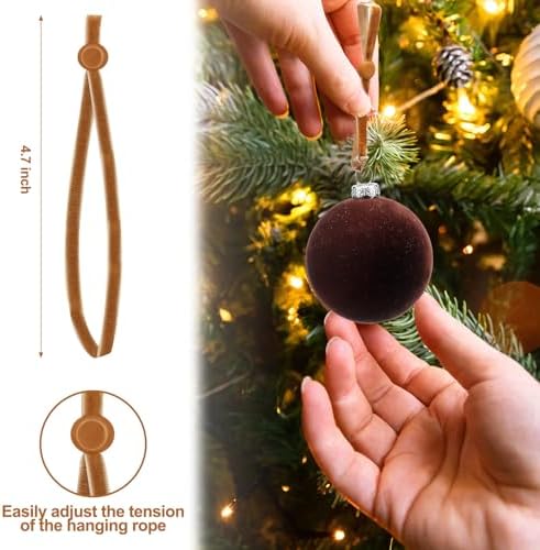 Daifunli 100 Pcs Christmas Velvet Ornament Strings Adjustable Ornament Hooks Non Slip Hangers Hooks Tree for Christmas Tree Decorations(Brown) - Image 2