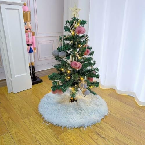 Light Blue Plush Christmas Tree Skirt Soft Fluffy Faux Fur Xmas Tree Skirt 24 Inch for Christmas Holiday Party Decorations - Image 3