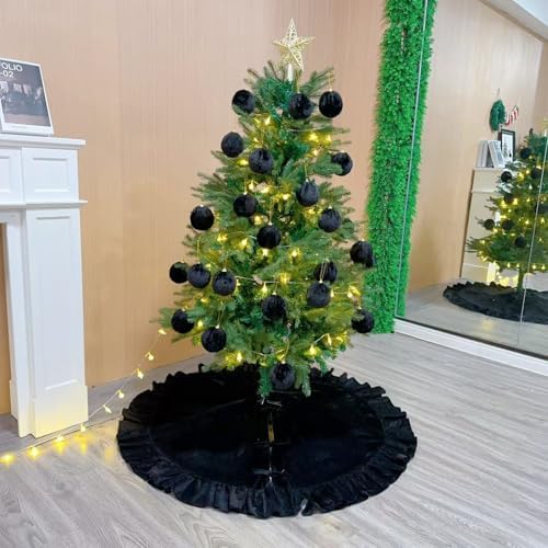 60 Inch Large Christmas Tree Skirt, Black Velvet with Ruffled Edge for Big Trees Decorations for Home Party Festival - Image 3