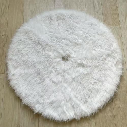 24 Inch Plush Christmas Tree Skirt White, Fluffy Faux Fur Tree Skirt for Christmas Holiday Party Decorations - Image 4