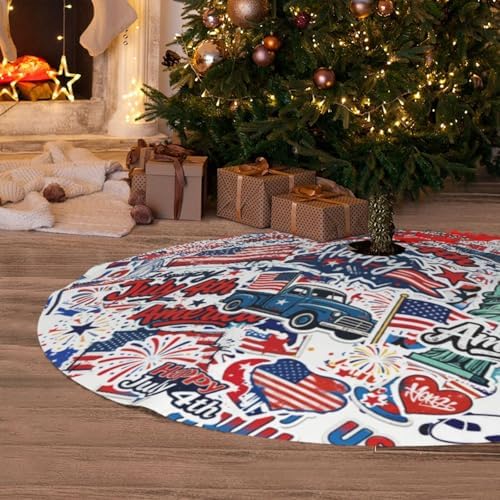 Patriotic Tree Skirt 30" 4th of July Tree Topper Christmas Tree Skirts - Image 3
