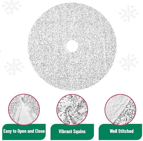Mr. Pen- Small Christmas Tree Skirt 24 inch, Silver Sequin Tree Skirt - Image 3