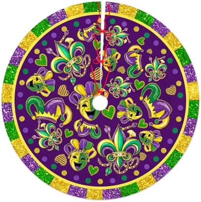 Mardi Gras Christmas Tree Skirt 36 Inch Carnival Party Xmas Ornament for Home Party Holiday Masquerade Decoration by Unknown
