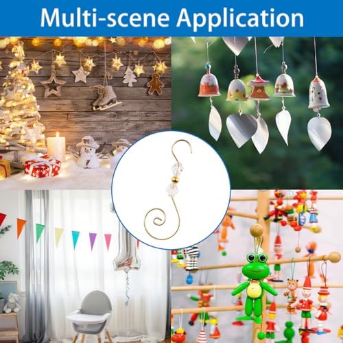 INCREWAY 100PCS Christmas Ornament Hooks, S-Shaped S-Shaped Hangers, Decorative Hooks with Crystal Beads for Hanging Ornaments, Christmas Stockings (Golden) - Image 7