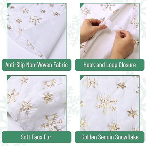 Mr. Pen Christmas Tree Skirt - 48 Inch Faux Fur Tree Skirt with Gold Snowfl - Image 4