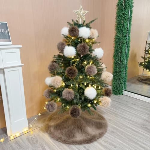24 Inch Christmas Tree Skirt - Fluffy Faux Fur Light Brown Tree Skirt, Toka Colored Plush Xmas Holiday Decor for Parties, Small Round Tree Skirt - Image 5