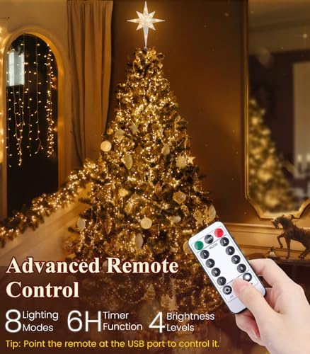 Luxspire Christmas Tree Topper, Lighted Star Tree Topper with USB Plug-in & Remote Control, 10" LED Christmas Decorations Light, Xmas Trees Vintage Ornament for Home, Bethlehem Star-Silver - Image 4