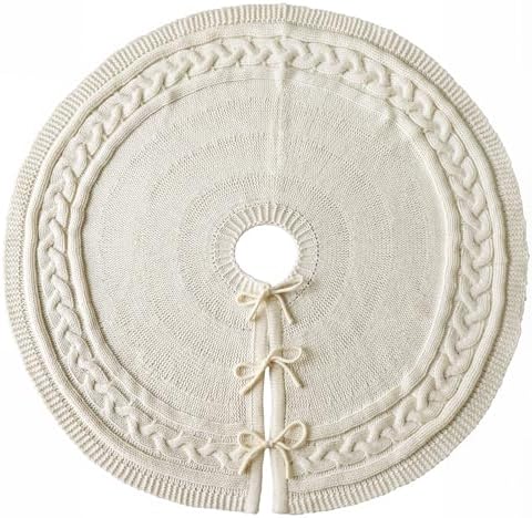 Christmas Tree Skirt 36 Inches: Braided Cable Knit Round Cream White Tree Skirt, Thick Rustic Christmas Tree Decorations Neutral Christmas Decor Christmas Tree Skirts for Xmas Home Party Supplies - Image 3