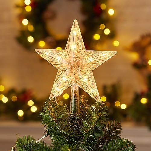 Christmas Tree Topper Lighted Star with Built-in 10 Replaceable Bulbs, 9.5” Clear Five-Pointed Star Tree Topper Plug in for Indoor Office Xmas New Year Holiday Tree Decoration, Warm White - Image 5