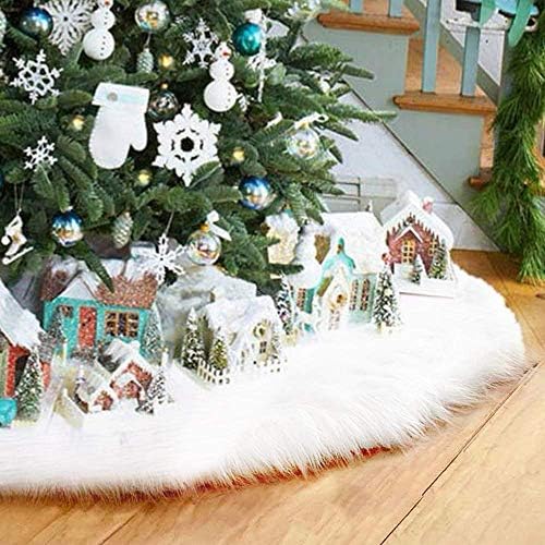 CHICHIC 48 inch Christmas Tree Skirt Faux Fur Xmas Tree Skirt Christmas Decorations Holiday Tree Ornaments Tree Decoration for Christmas Home Decorations, Xmas Party Holiday Decorations, Snow White - Image 4
