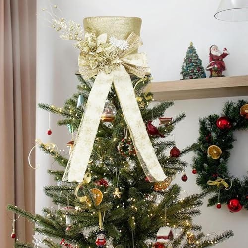 Garvee Luxury Sparkling Santa Hat Christmas Tree Topper with Bow, Snowflakes | 25Cm - Image 3