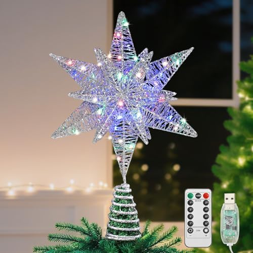 Lewondr Christmas Star Tree Topper, 14.6" Lighted Glitter 3D Star Treetop by Lewondr