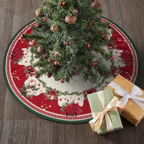 36 Inch Christmas Tree Skirt Mat Short Plush Red Xmas Tree Skirts for Indoor Outdoor Christmas Tree Decoration(Poinsettia and Balls) - Image 3
