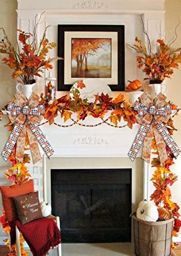 Large Fall Pumpkin Bow for Wreath, White Black Buffalo Plaid for Fall Thanksgiving Party Indoor Outdoor Door Wall Decoration Supplies - Image 5