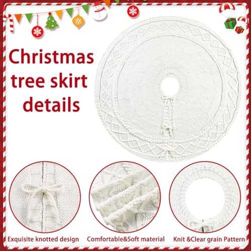 YUJUN 48 in White Christmas Knitted Tree Skirt for Xmas Home Decoration - Image 3