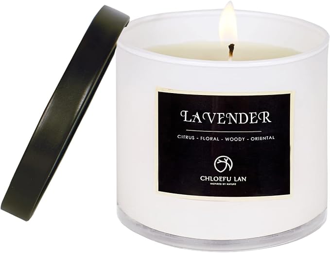 Chloefu LAN Premium Lavender Scented Candle for Men & Women, Highly Scented, 7.1oz|45 Hour Long Lasting, All Natural Soy Candles, Home Decor,Glass Jar Candle with Gift Box