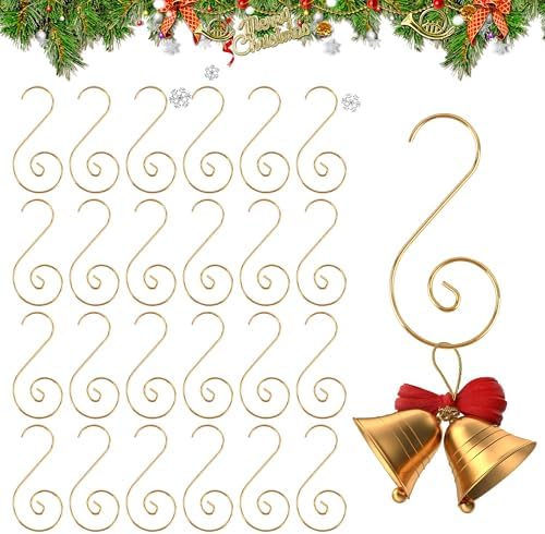 Ornament Hooks, Gold Christmas Ornament Hangers, 100 Pcs Christmas Ornament Hooks, Metal Hooks for Ornaments, Metal Wire Ornaments Hooks Anchors for Xmas Tree Xmas Balls Party Decorations by Chffcuh
