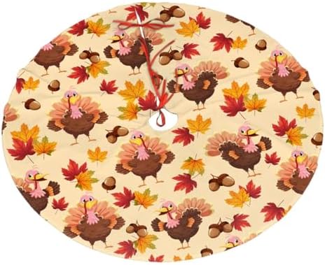 Happy Thanksgiving Day Turkey Pumpkin Christmas Tree Skirt 48" for Xmas Halloween New Year Holiday Party Home Tree Mat Decor Ornaments Decoration by Majoug