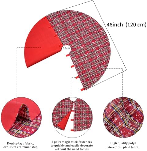 Snowflakes Tree Skirt 48 Inch Large Buffalo Plaid Christmas Tree Skirt - Image 4