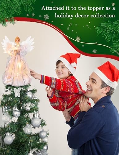 PEEKI Christmas Tree Topper, 12" Angel Treetop with Lights and Remote Control Timer, Christmas Tree Decoration for Holiday Ornament and Home Decor,Silver - Image 2