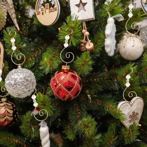 INCREWAY Wire Clear Diamond Bead Hooks, Christmas Ornament Hangers for Tree Garland Wreath Window, Festive Hanging Hooks with Faceted Crystal Bead, 60pcs, Gold - Image 4