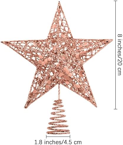 URATOT Glittered Christmas Tree Topper Metal Christmas Treetop Hallow Wire Star Topper for Christmas Home Decoration (8 inches, Rose Gold) - Image 2