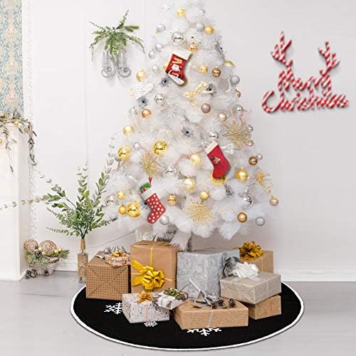 N&T NIETING Christmas Tree Skirt, 48 Inch Rustic Burlap Tree Skirt with Snowflakes Printed Xmas Tree Mat Christmas Holiday Party Decoration,Black - Image 6