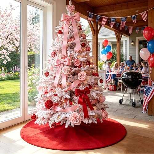 yuboo 48 Inch Red Burlap Tree Skirt, Rustic Linen Farmhouse Tree Mat for 7FT Christmas Tree, Plain Decor for Birthday, Wedding Party, Mother's Day, Indoor Outdoor Holiday Ornaments by yuboohomedecorations