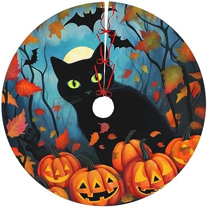 Black Cat Tree Skirts Xmas Ornaments, Halloween Pumpkin Tree Skirt for Christmas Party Holiday All Occasions 36" - Image 7