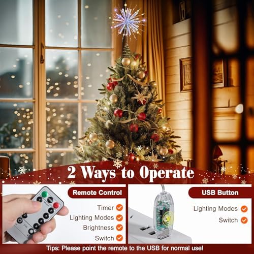 Lewondr Crystal Christmas Snowflake Tree Topper, Colorful Lights, Gold - Image 5