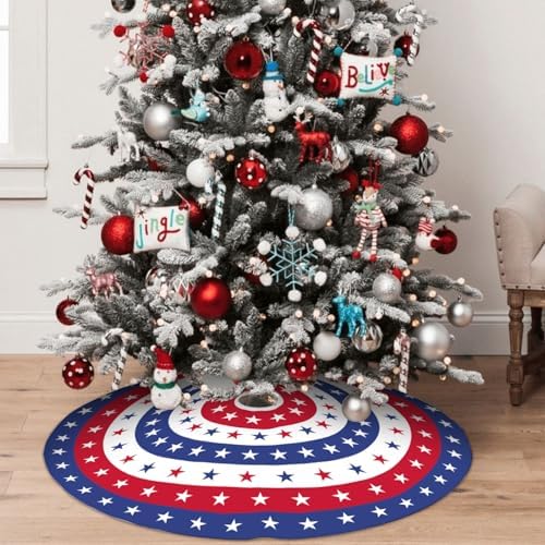 4th of July Decoratios for Tree Skirt Gnome Stars Patriotic America Memorial Day 36in Holiday Tree Skirt Decor for Party Indoor Home - Image 2