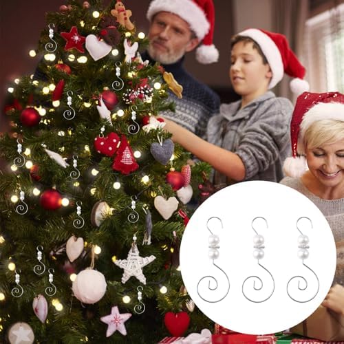 INCREWAY 30 PCS Ornament Hooks Silver S-Shaped Hangers Hook Swirl Christmas Tree Hanger Metal Hooks with Artificial Pearl - Image 4