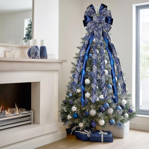Large Christmas Tree Topper Bow 52x13 Inch, Pre-Tied Wired Wreath Ribbon - Image 6
