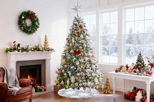48 Inch Christmas Tree Skirts Snowflakes Tree Skirt Large Grey White Tree Skirts Luxury Tree Skirt Soft Velvet Fabric for Christmas Tree Party Ornaments - Image 2