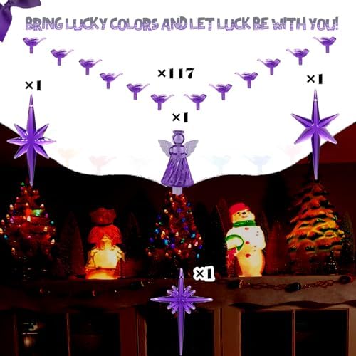 117Pcs Ceramic Christmas Tree Purple Martin Bird Replacement Lights Bulbs and 1 Angel/3Stars Topper Ornament for Ceramic Tree D??cor - Medium Plastic Pegs. - Image 4