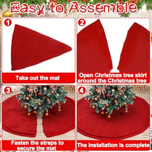 84 Inch Christmas Knitted Tree Skirt Giant Claret Red Chunky Xmas Tree Skirt Extra Large Cable Knit Thick Rustic Farmhouse Xmas Ornaments for Home Merry Christmas Holiday Winter Party Decoration - Image 4