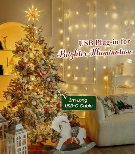 Luxspire Christmas Tree Topper, Lighted Star Tree Topper with USB Plug-in & Remote Control, 9.8" Christmas Tree Star Lights for Home Holiday Decor, 6H Timer & 8 Lighting Modes, Gold - Image 2