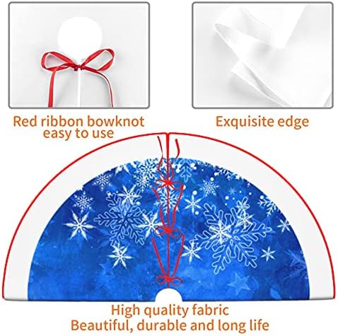 48 Inches Blue Christmas Tree Skirt Rustic Thick Xmas Tree Skirt with Snowflake Winter Happy New Year Decoration for Home Holiday Party - Image 4