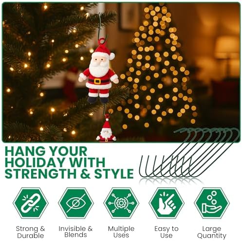 Iconikal 450 Pack Heavy Duty Green Christmas Tree Ornament Hooks 1.4 & 2.5" - Image 3