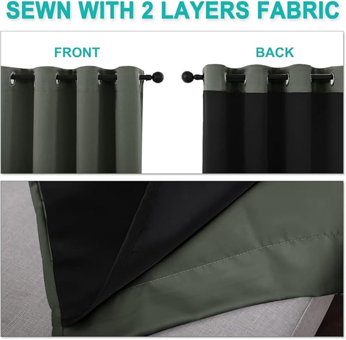NICETOWN 100% Blackout Curtains 102" Long, Pair of Energy Smart & Noise Blocking Out Drapes for Baby Room Window, Thermal Insulated Guest Room Lined Window Dressing(Dark Mallard, 52" Wide)