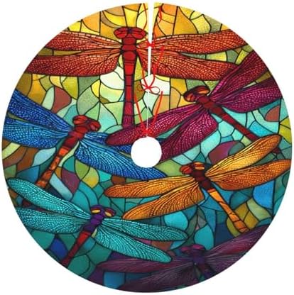 Christmas Tree Skirt, Summer Colorful Dragonfly Xmas Large Tree Mat, New Year Festive Holiday Party Decorations 30" inches - Image 6