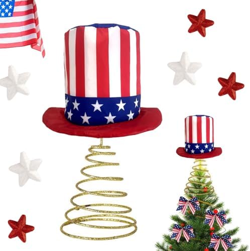 4th of July Tree Topper, Top Hat Christmas Tree Topper, Independence Day Tree Ornaments Christmas Tree Decor for Holiday Xmas Party Home (4th of July, One Size) - Image 2
