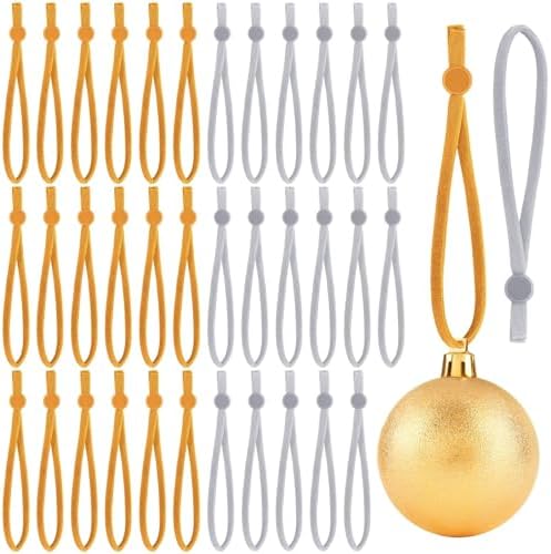 JUNEBRUSHS 150Pcs Ornament String for Christmas Tree, Adjustable Ribbon Hangers Christmas Ties String Ribbon Loops for Ornament Hanging Tree Decorations, Gold Silver by JUNEBRUSHS