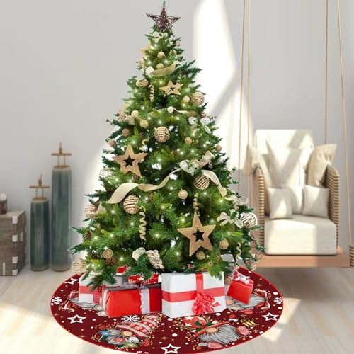 GAGEC Christmas Tree Skirt Burgundy Tree Skirt Glitter Gnomes Snowflake Xmas Winter Tree Skirt 36 Inch for Black Christmas Indoor Outdoor Decorations - Image 4
