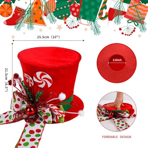 Candy Cane Christmas Tree Topper Hat, Red Velvet Hat,Polka Dot Bow Topper - Image 4