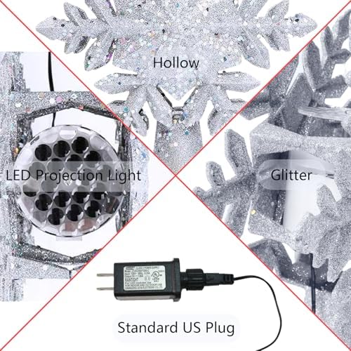YIJXPOIN Christmas Tree Topper Lighted, Christmas Star Tree Topper LED Rotating Lights, 3D Silver Snowflake Star Tree Top Glitter Projector for Indoor Xmas Party Holiday Decorations - Image 4