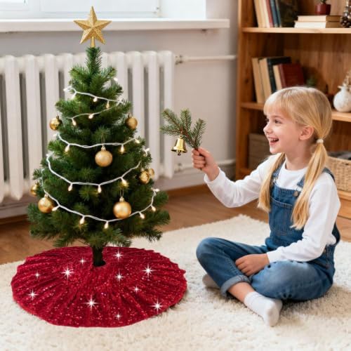 Red Tree Skirt Small 24 Inch Ruffled Christmas Tree Skirt Mini - Image 5