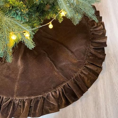 48 Inch Large Christmas Tree Skirt, Brown Velvet with Ruffled Edge for Big Trees Decorations for Home Party Festival - Image 3