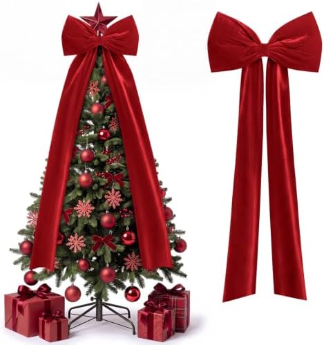 Knitgrip Extra Large Velvet Christmas Tree Topper Bow, Red, 71 Inch by Knitgrip