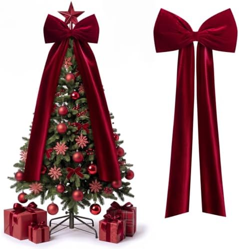 Knitgrip Extra Large Velvet Christmas Tree Topper Bow, Burgundy, 71 Inch by Knitgrip